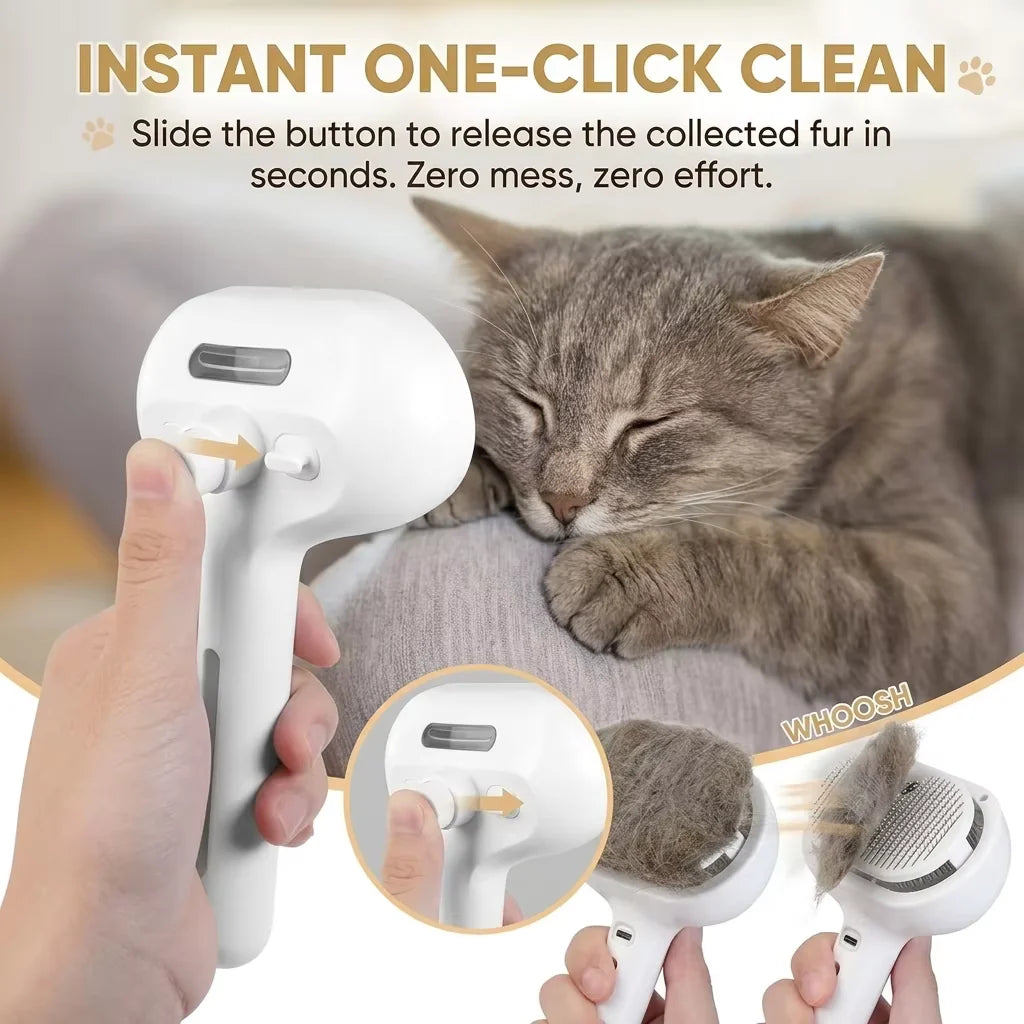 3-in-1 Electric Steam Brush for Cats and Dogs | Removes Loose Hair, Reduces Dander and Static