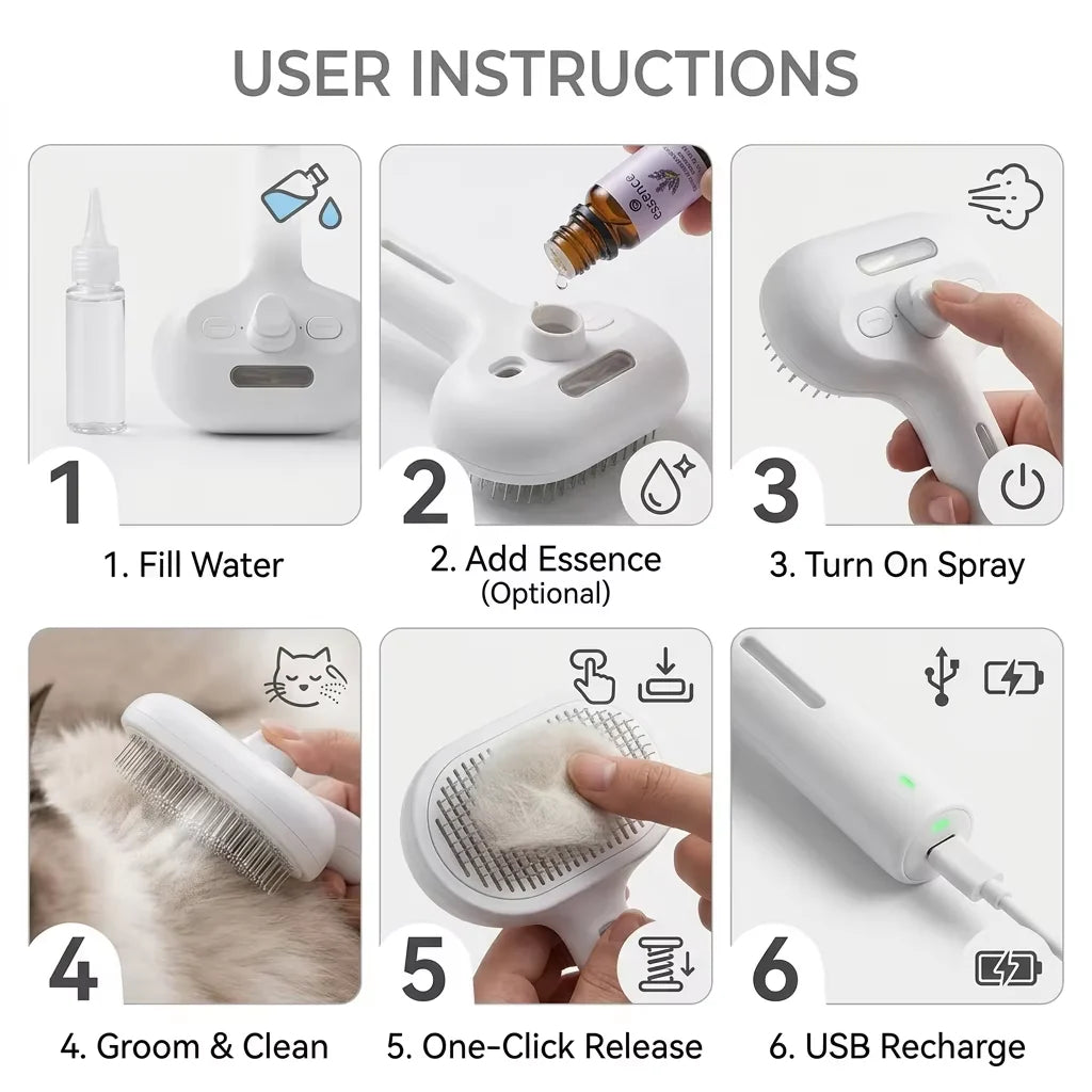 3-in-1 Electric Steam Brush for Cats and Dogs | Removes Loose Hair, Reduces Dander and Static