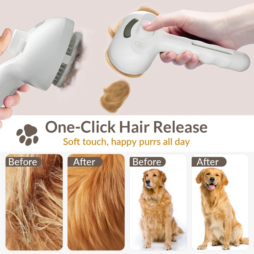3-in-1 Electric Steam Brush for Cats and Dogs | Removes Loose Hair, Reduces Dander and Static
