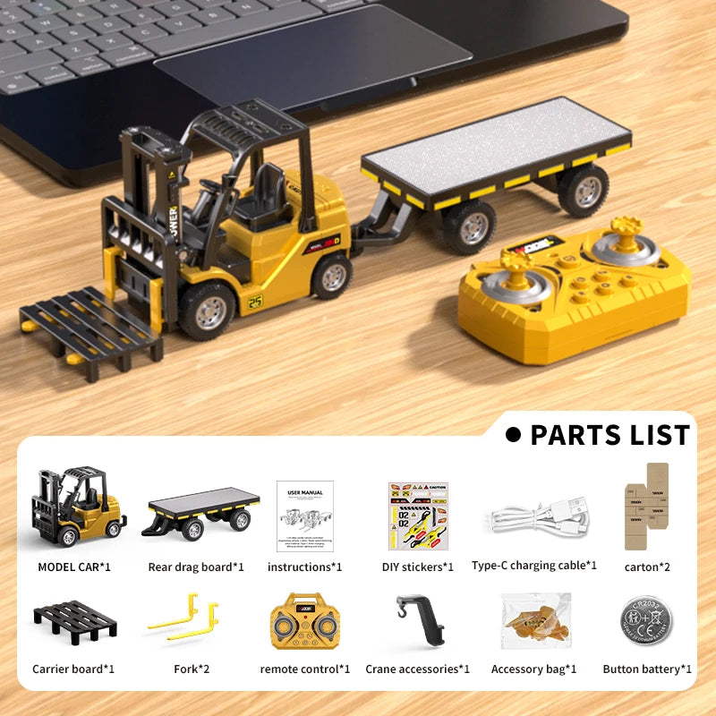 1/64 2.4G RC Trucks Mini Alloy Forklift Light