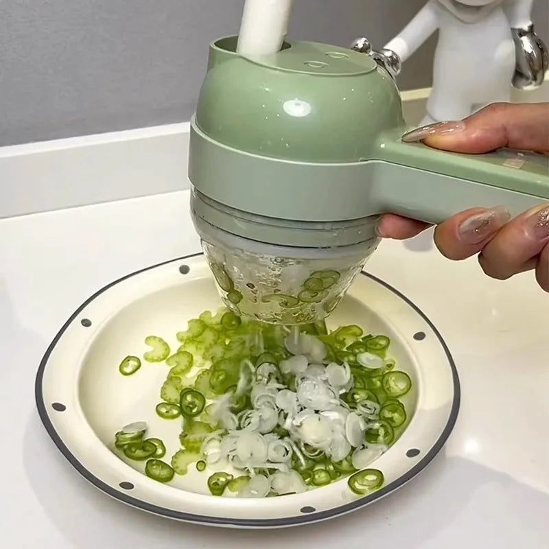 Electric Vegetable Cutter 4 IN 1 Food Peel Slicer Handheld Wireless Garlic