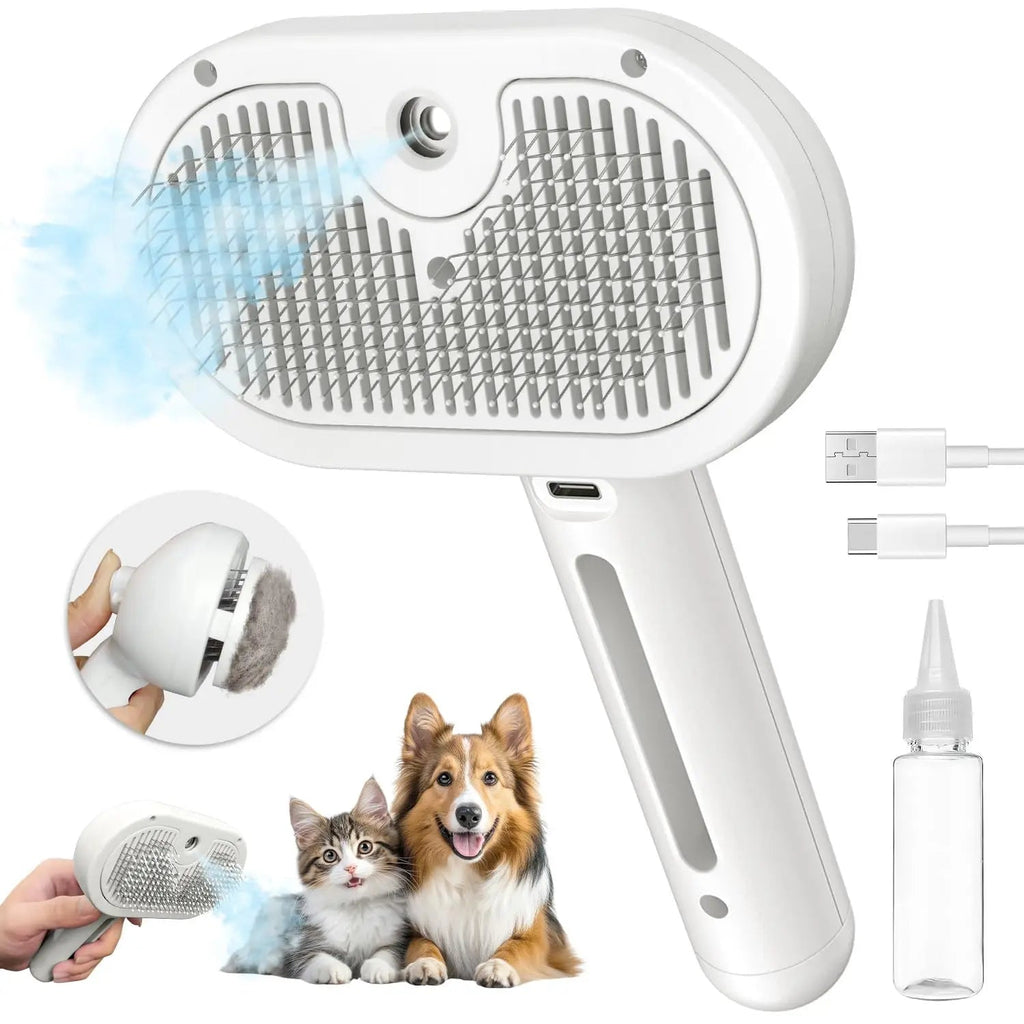 3-in-1 Electric Steam Brush for Cats and Dogs | Removes Loose Hair, Reduces Dander and Static