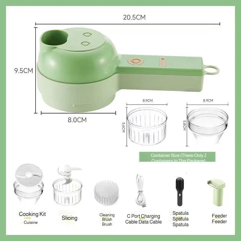 Electric Vegetable Cutter 4 IN 1 Food Peel Slicer Handheld Wireless Garlic