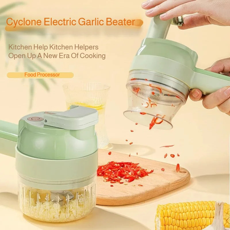 Electric Vegetable Cutter 4 IN 1 Food Peel Slicer Handheld Wireless Garlic